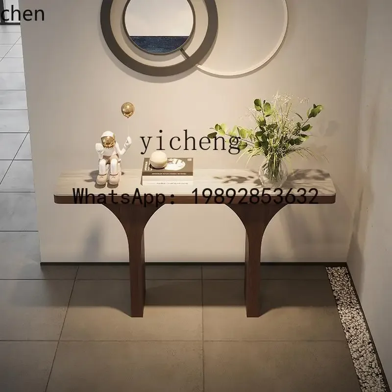 AB  cave stone rock slab entry entrance table high-end feeling  corridor aisle opposite door solid wood entrance