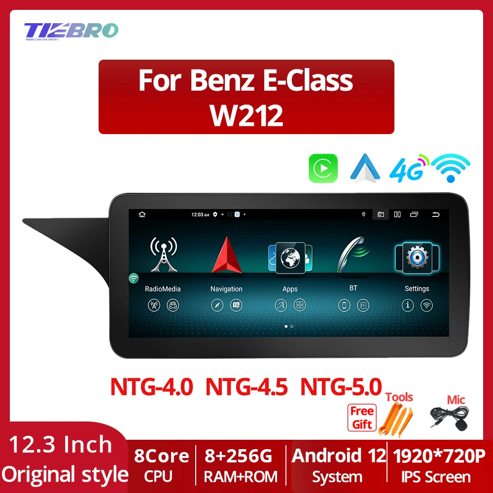 

TIEBRO 12,3 "Android 12 8 + 256G автомобильное радио для Benz W212 2009-2016 GPS навигация Carplay мультимедийный плеер BT 1920*720P головное устройство