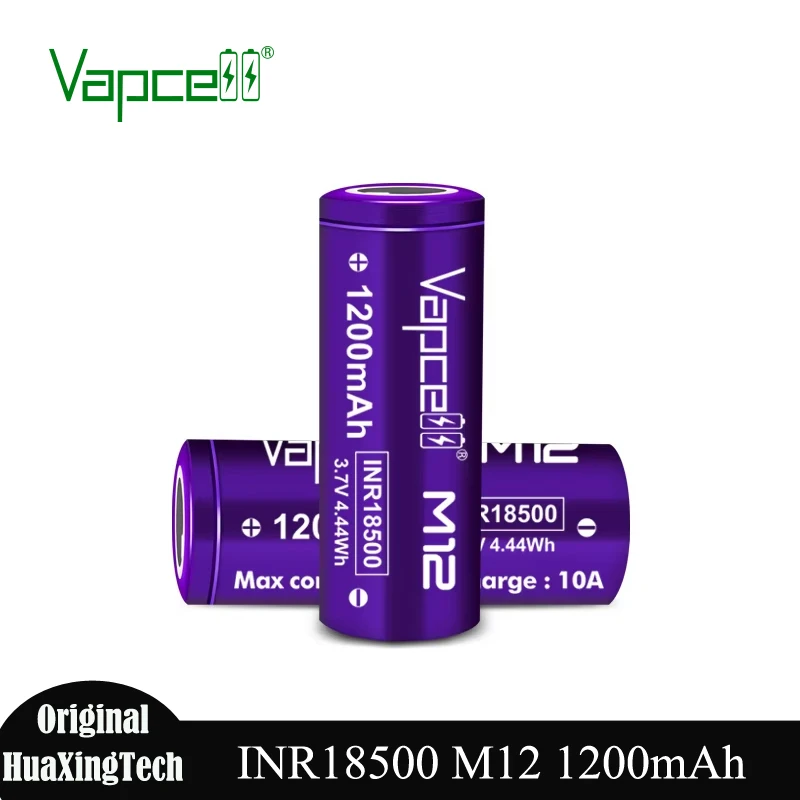 Original Vapcell M12 18500 Battery 1200mah 10A 3.7V High Quality INR18500 Rechargeable Lithium Batteries For Toys Power Tool