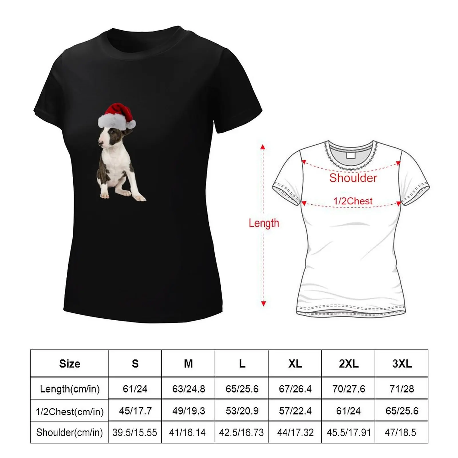 T-shirt humoristique pour femme, haut d'été, vêtements vintage, vêtements esthétiques, chiot, père Noël, joyeux Noël, Bull Terrier