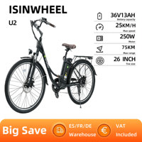 Isinwheel U2 Adult Electric Cruiser Bike, 350W Motor 36V13Ah Battery ,City Commuter Electric Bicycle, 26 Inch Tire City E-Bike
