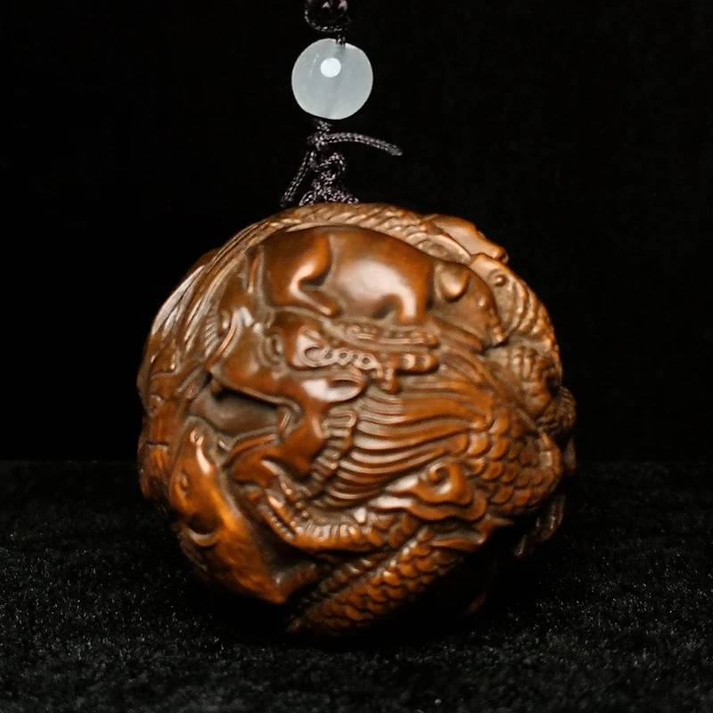 

YIZHU CULTUER ART 4.5 CM Chinese boxwood hand carved Zodiac animal dragon tiger statue netsuke collection Gift