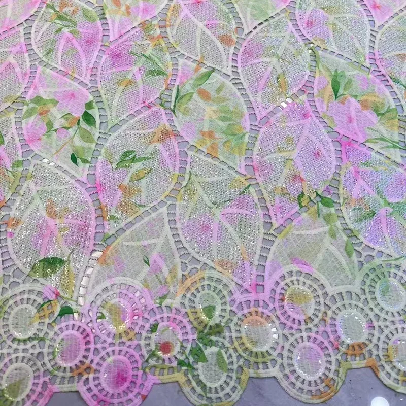 

Gorgeous sequined water-soluble lace embroidered hollow tree leaf fashionable women's dress fabric African lace fabric