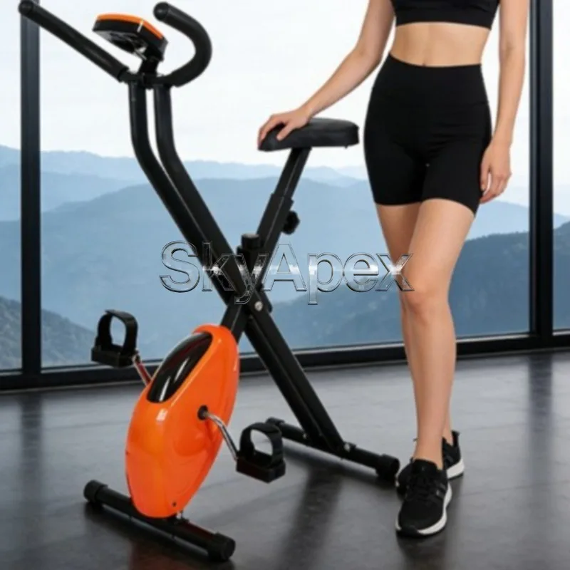 Foldable Spin Bike Webbing Drive Indoor Fitness Bike Home Gym Equipment Ultra Quiet Cycling Workout Machine Smooth Comfortable