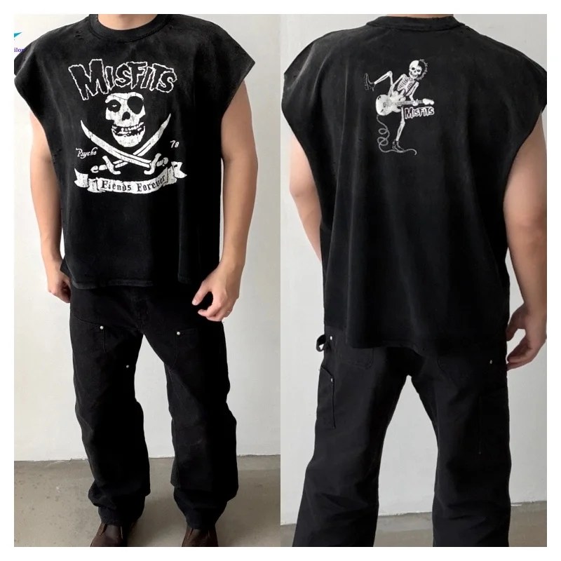 

Тяжелый потертый жилет Saint Wicked Pirate, жилет 26SS, большая футболка без рукавов