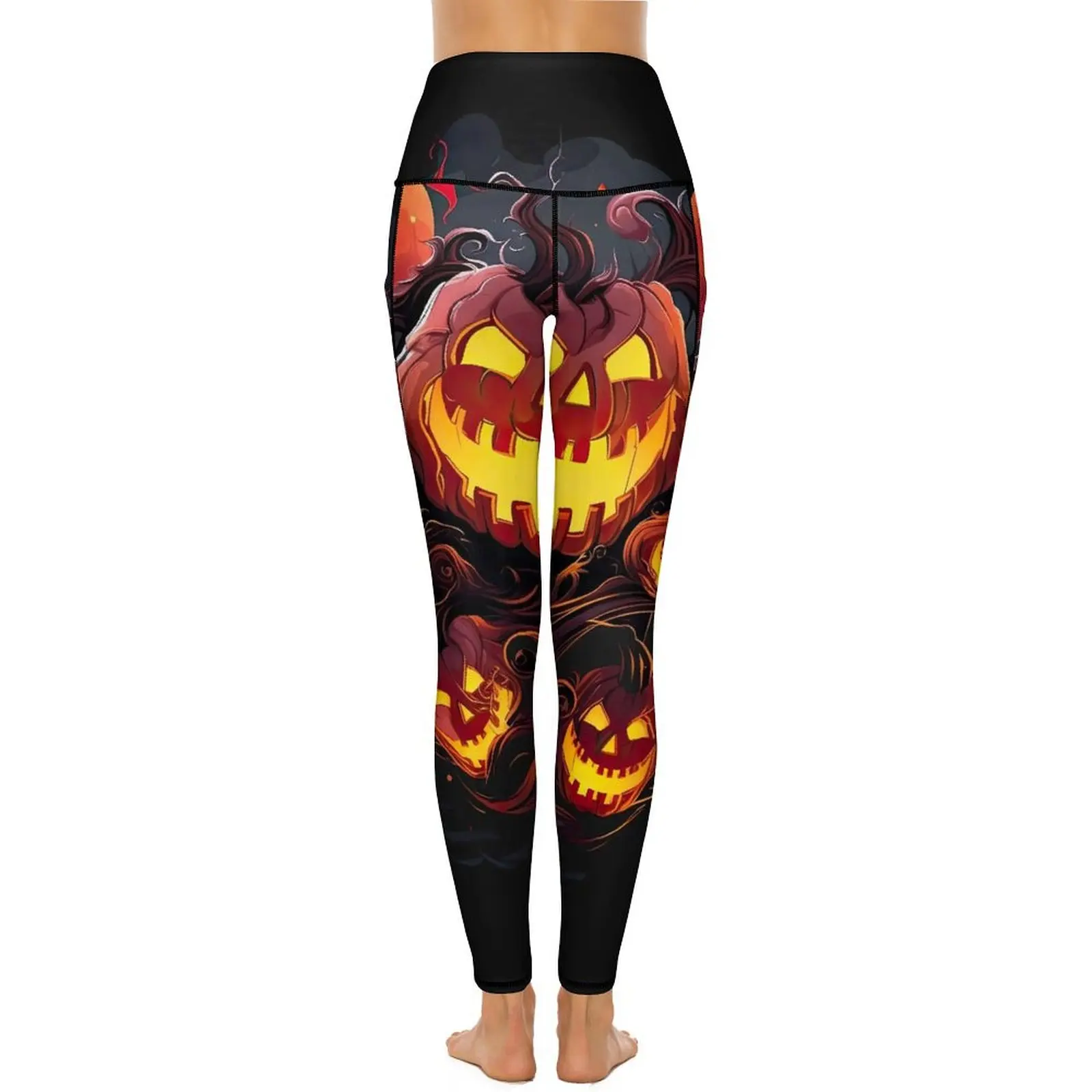 Pumpkins in Fire Yoga Pants Women Funny Halloween Leggings Push Up Novelty Yoga Legging Stretch Design Fitness Sports Tights