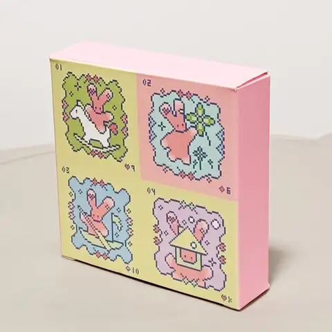 Kawaii Pixel Art Pinkish Lenormand Deck - 42 Cute Rabbit Oracle Cards 7x7cm for Divination, Square Mini Deck Embossed Cardstock