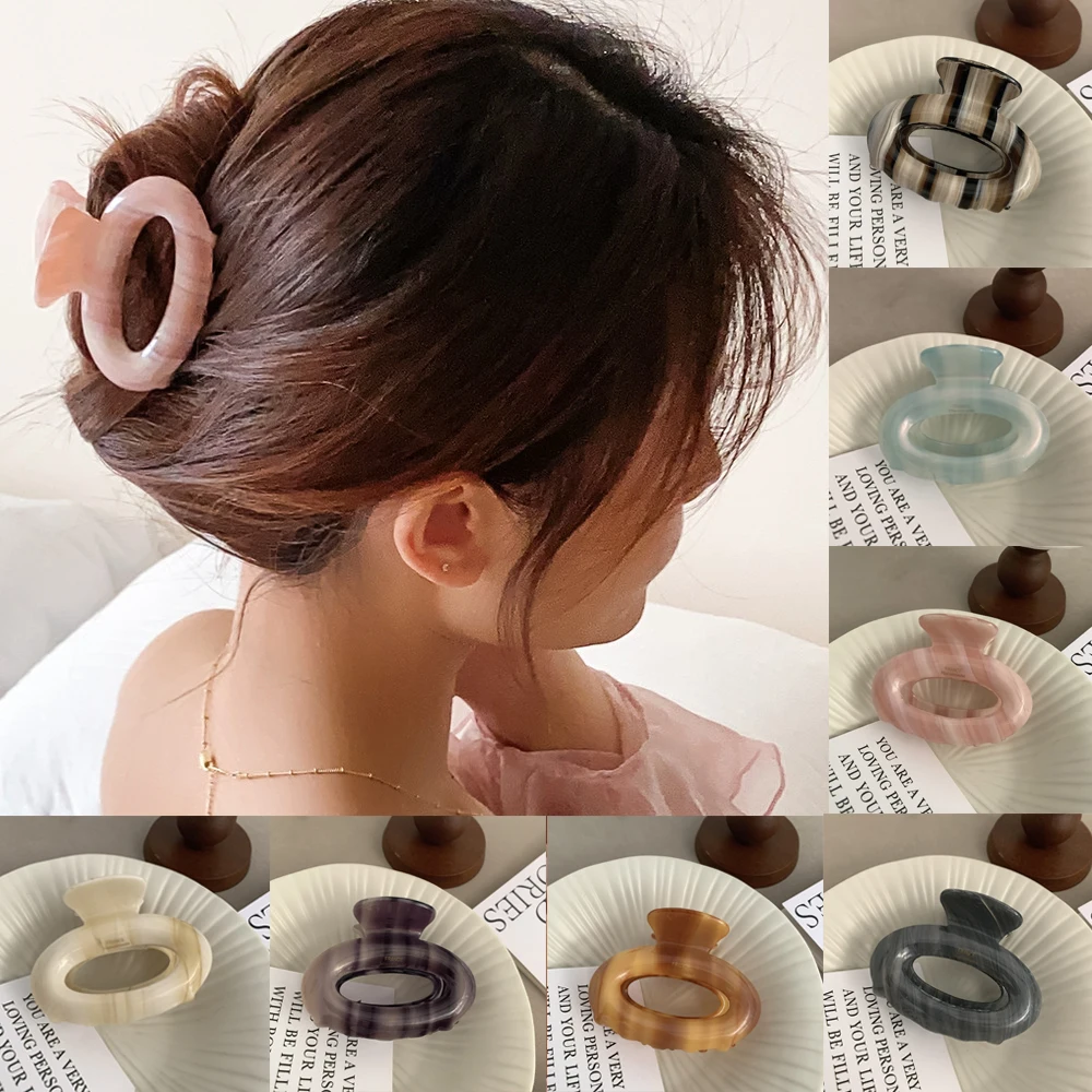 Muweordy Oval Acetate Claw Clip Korean New Design Retro Stripe Premium Crab Hair Clip Temperament Hair Accessoreis for Girls