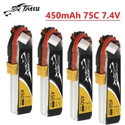 4pcs TATTU 450mAh 75C 7.4V Lipo Battery For RC Helicopter Quadcopter FPV Racing Drone Parts With XT30 2S Rechargeable Battery