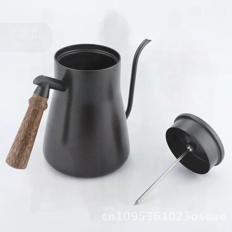 

304 Stainless Steel Teflon Hand Pot with Wooden Handle Minimalist Luxury Vintage Coffee Maker Fine Mouth Drip Coffee Pot