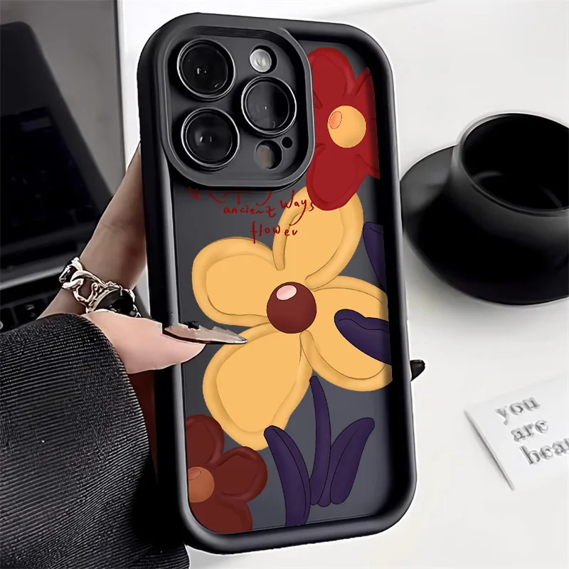 

Liquid Silicon Flower Phone Case For iPhone 15 Pro Max Funda iPhone 16 13 14 11 12 XS X XR 7 8 Plus SE 15promax Carcasa Cover