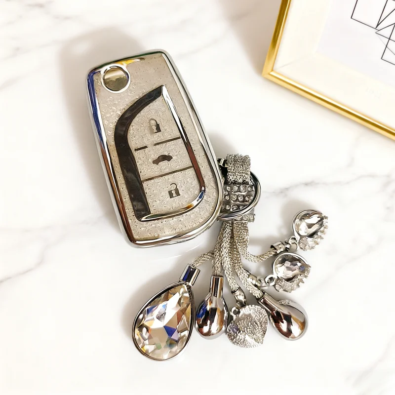 White Diamond TPU für Toyota Hilux Vigo Yaris Corolla Camry 70 Prius C-HR Clicker Carnoona Flip Remote Autoschlüsseletui