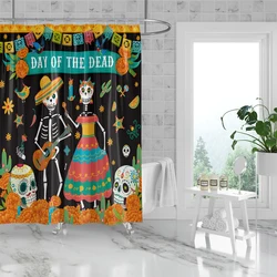 1PC Mexican Day of the Dead Pattern Printing Shower Curtain With 12 Hooks 71x71 In,Machine Washable - Perfect For Home & Hotel