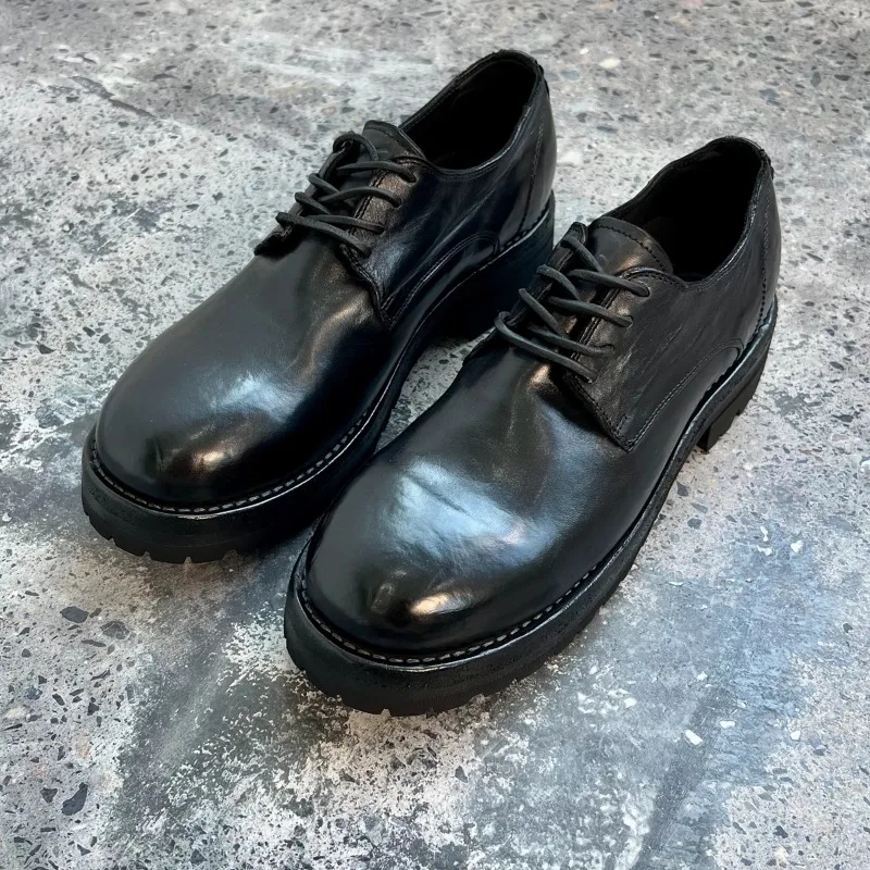 Designer Handmade Men's Shoes Thick Soled Genuine Leather Casual Dress Leather Shoes Male Work Business Derby Oxfords Black