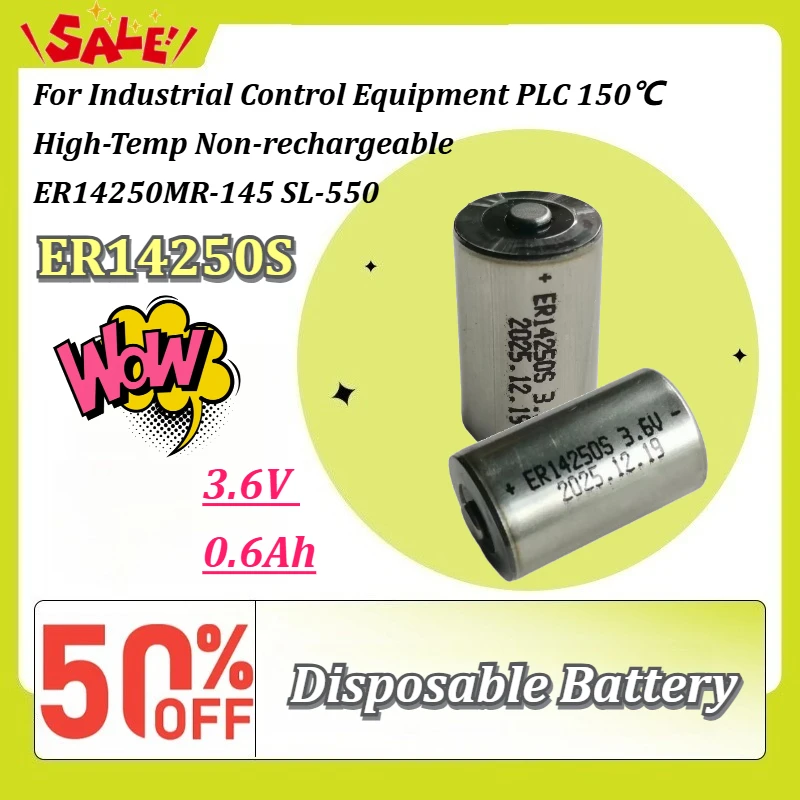 ER14250S ER14250MR-145 SL-550 3.6V 0.6Ah 150℃ High-Temp Disposable Battery For Industrial Control Equipment PLC Non-rechargeable