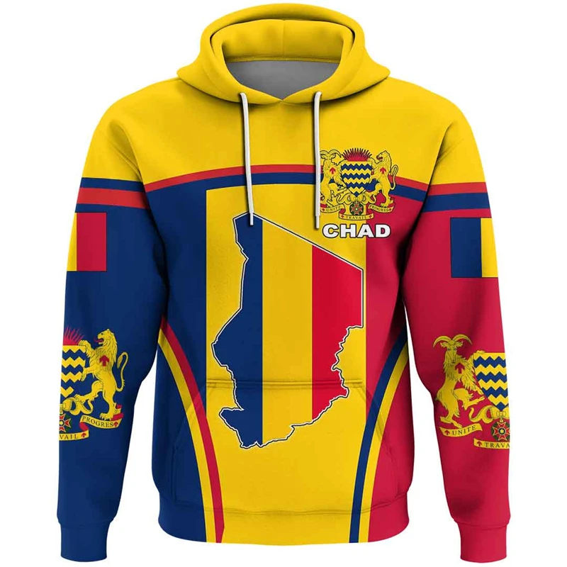 Chad bendera peta grafis kaus mode lambang nasional hoodie untuk pria pakaian mantel lengan Tracksuit Kasual Pria Atasan Hoody