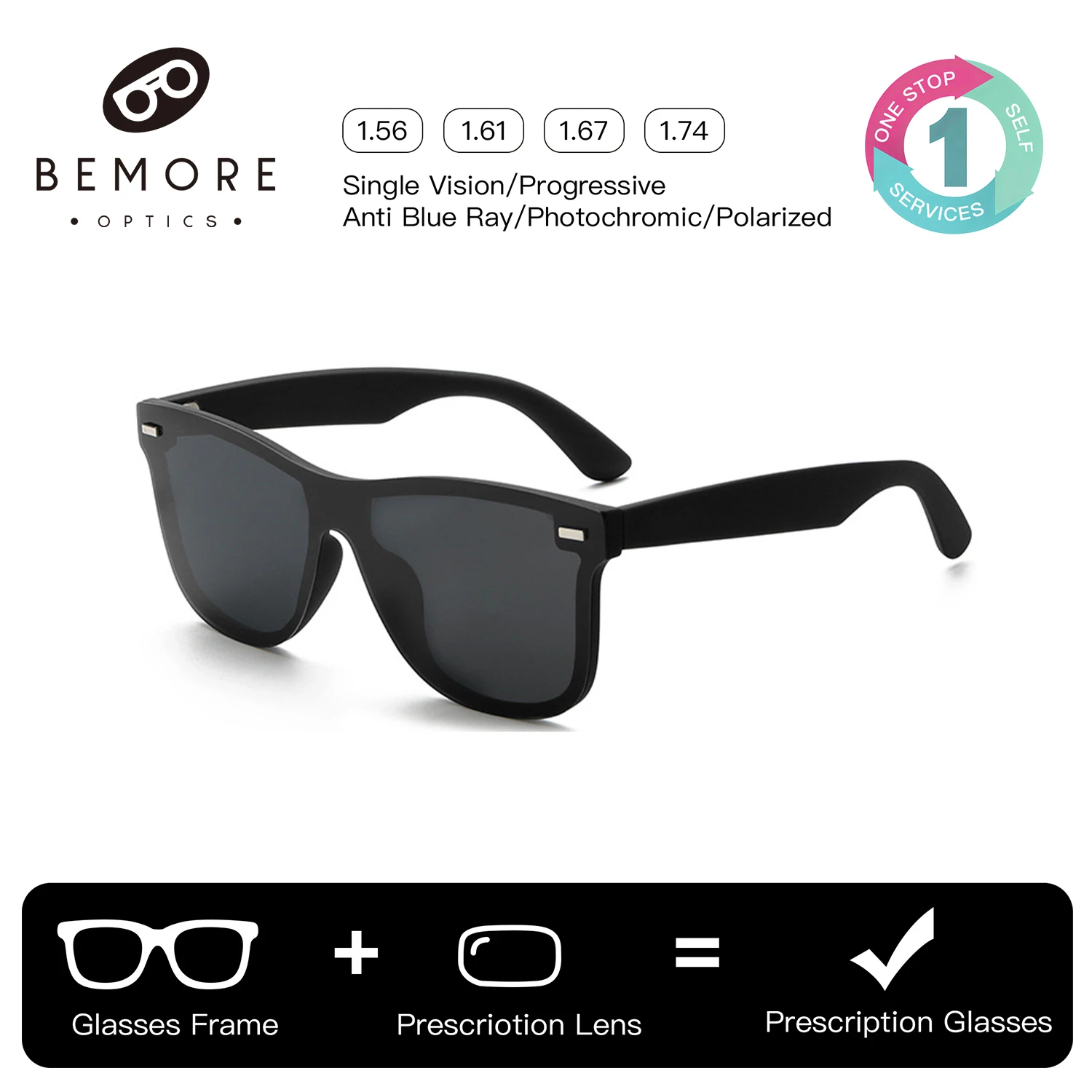 

BEMORE Square Prescription Lenses and Frames Polarized UV400 Myopia Glasses Man High Quality Fishing Optical Eyeglasses