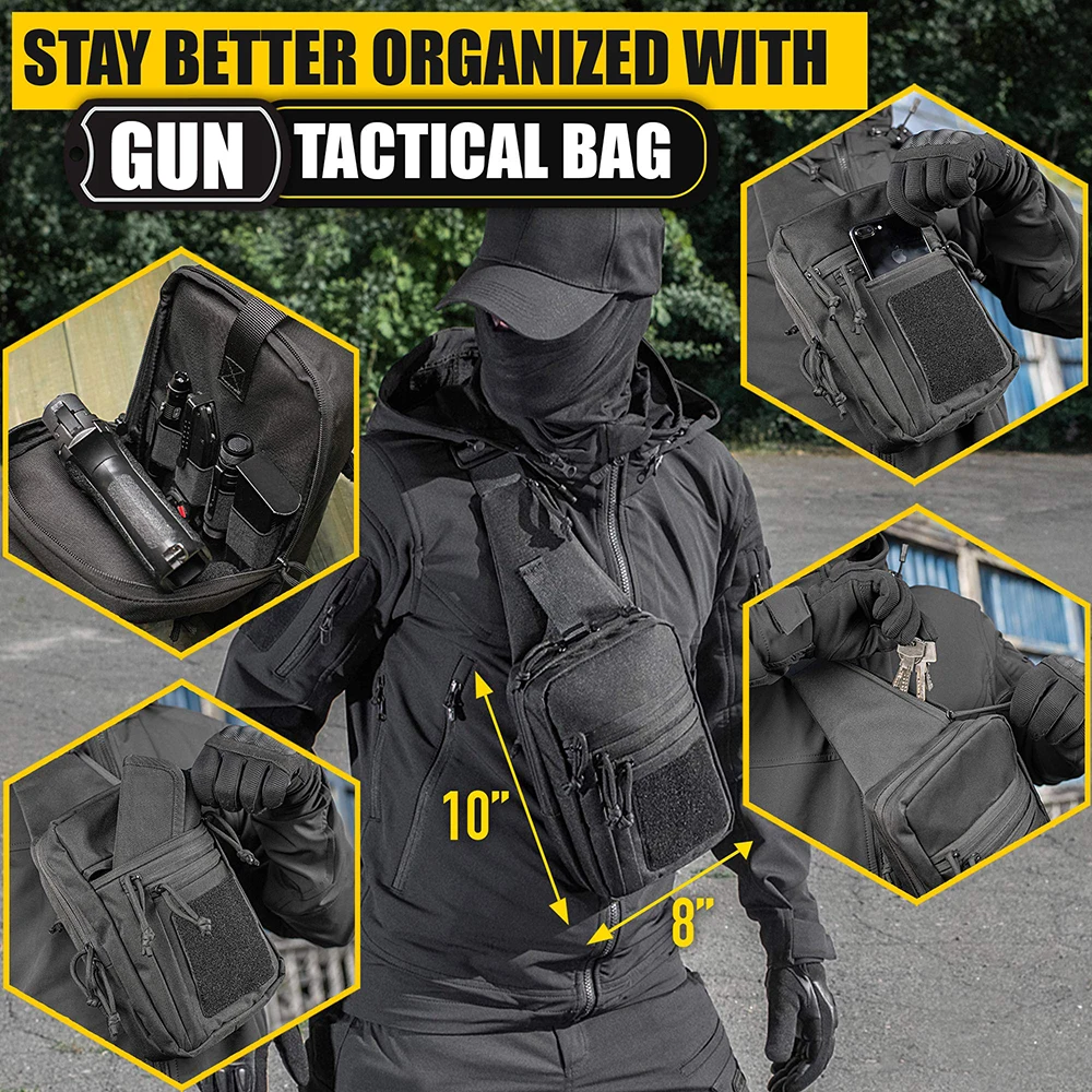 Tactical escondido Gun Bag, Alça, coldre no peito direito, ao ar livre