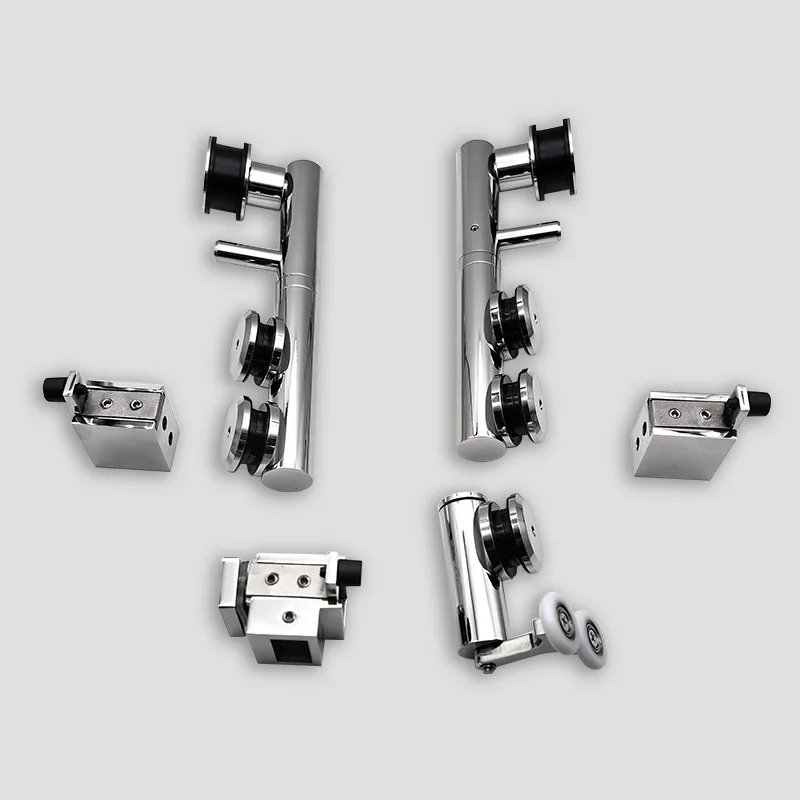 SUS304 Inward Open Sliding Glass Shower Door Rolling Wheel Kit With Track For Corner Space-saving Shower Cubicle Enclosure