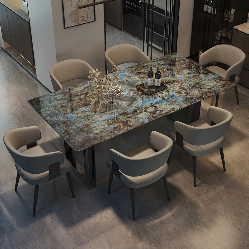 

Natural luxury stone dining table rectangular Italian light luxury high-end villa dining table advanced sense