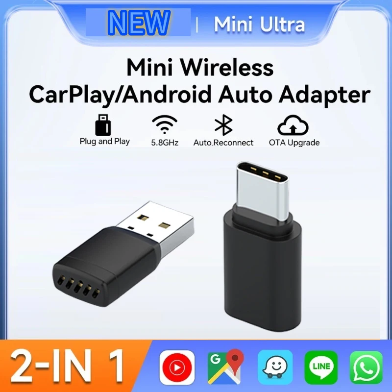 

2 в 1, проводной к беспроводному автомобильному адаптеру CarPlay Android Auto AI Box Play и Plug для OEM-проводной навигационной системы CarPlay AA