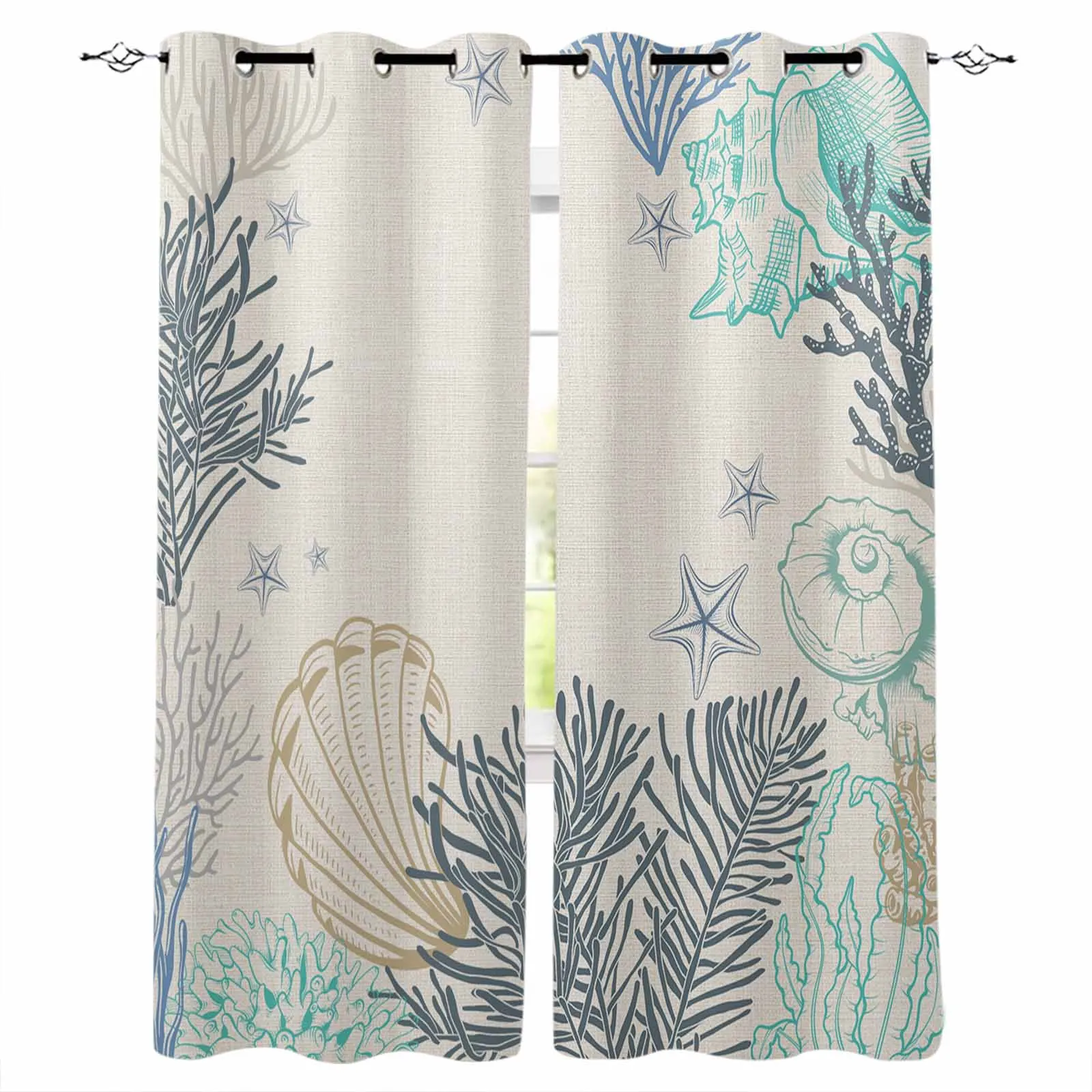 Patterned Shell Marine Organisms Living Room Bedroom Elegant Curtains For Kitchen The Room Window Treatments Drapes