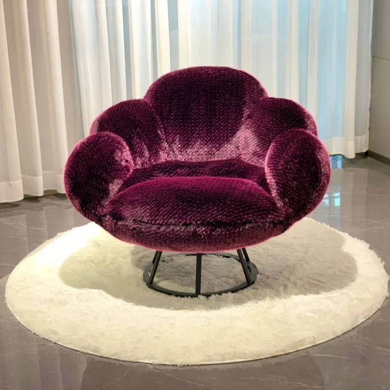 

Bear paw single sofa chair, Italian minimalist cream feng shui mink rotating chair