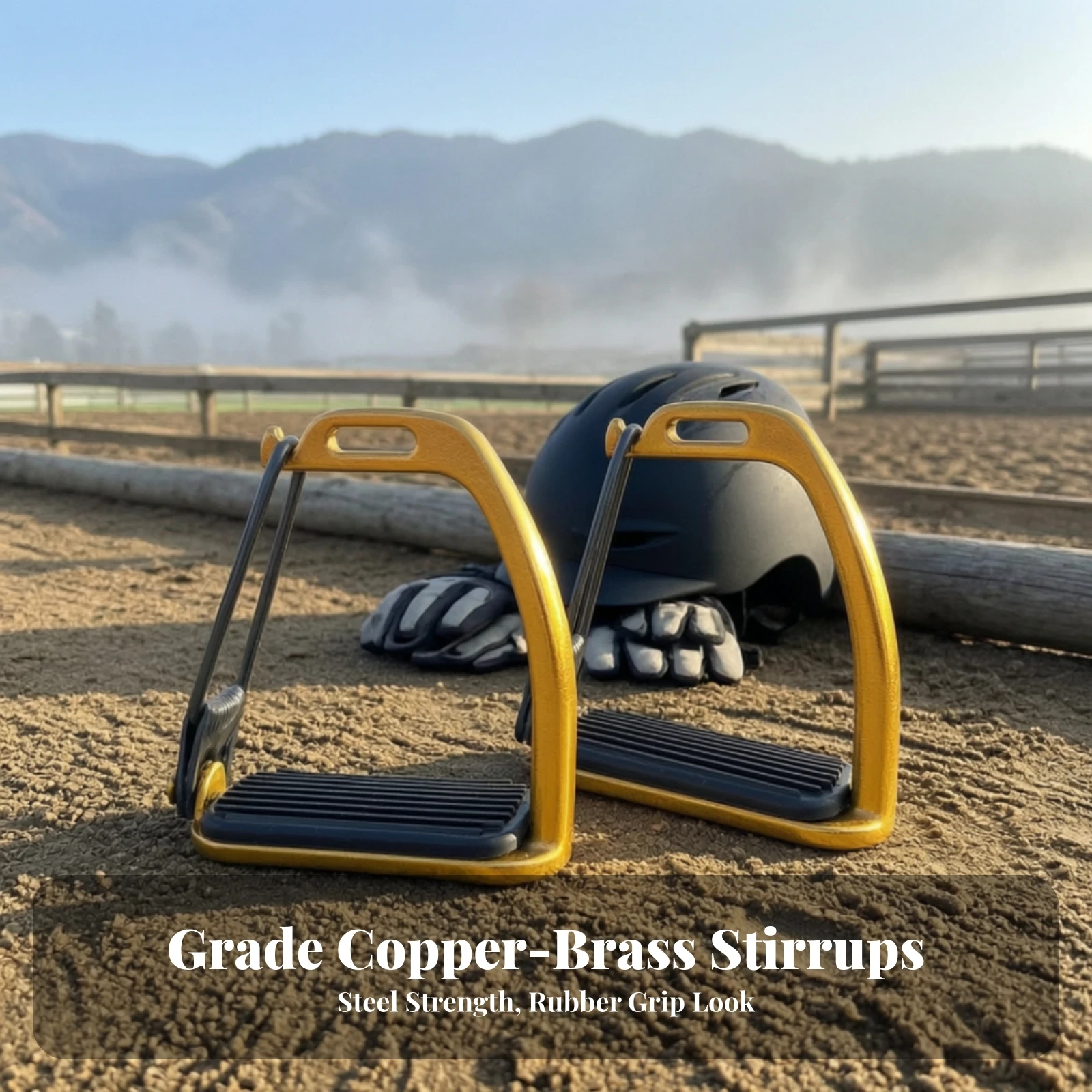 Gold-Finish Steel Stirrup Grippy Safety Stirrup Stirrups with Rubber Treads Rust Resistant Stainless Steel Stirrups Wide Footbed