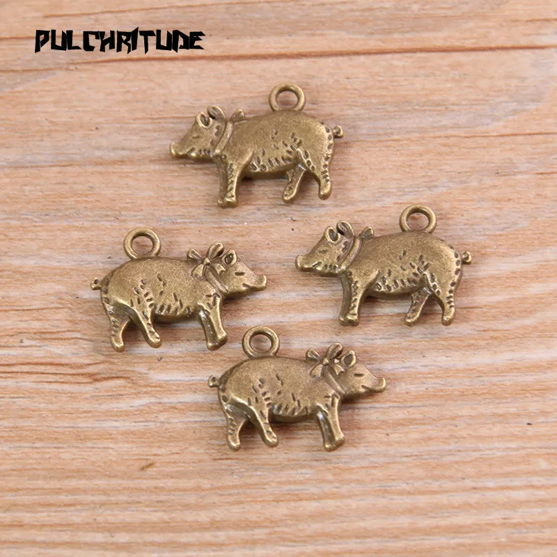 10PCS 16*21mm New Product Two Color Flower Pig Charms Animal Pendant Jewelry Metal Alloy Jewelry Marking