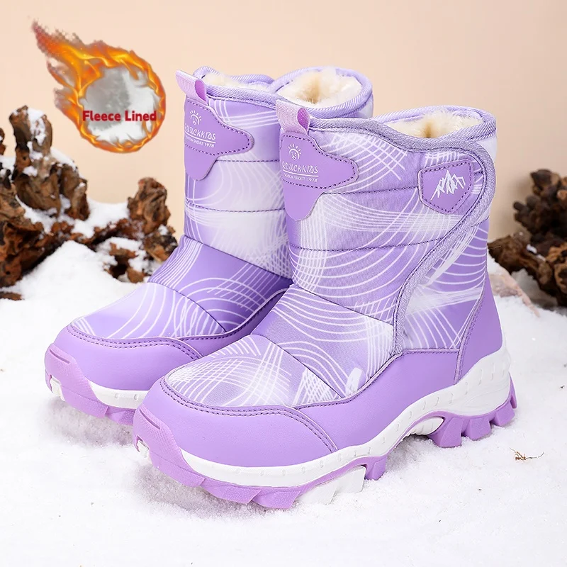 

Winter children's snow boots Outdoor girls' waterproof and non-slip soles with plush lining are suitable for cold weather