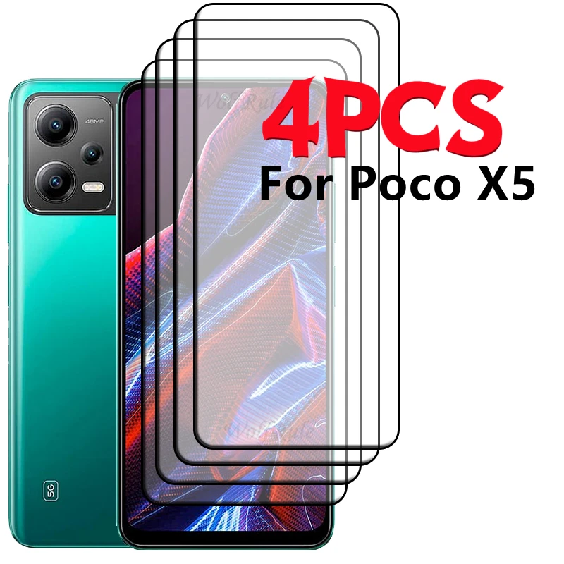 

4pcs For Poco X5 Glass Poco X5 Tempered Glass Full Cover Glue 9H HD Film Protective For Screen Protector Xiaomi Poco X5 PocoX5