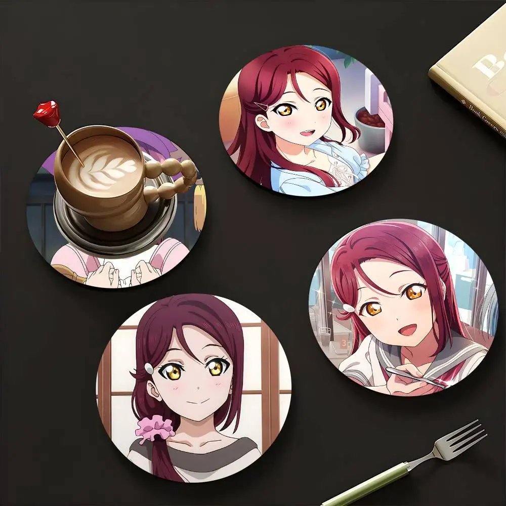 1pc Riko Sakurauchi Anime Characters Wooden Coaster Colour Printing Cup Mat Home Desk Decoration Gifts