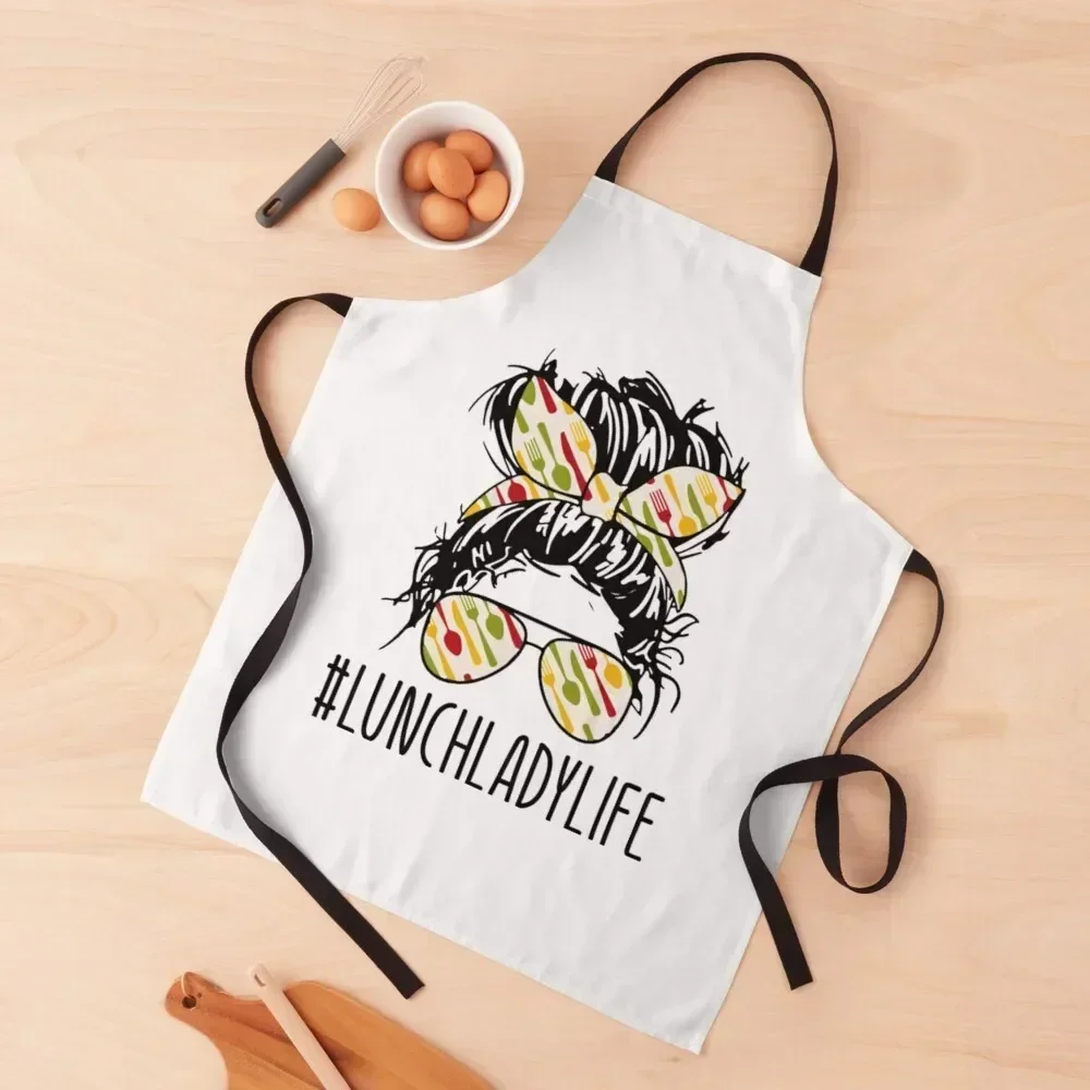 

Lunch Lady Life Messy Bun Apron Camping Kitchen Supplies Funny kitchen girl Apron
