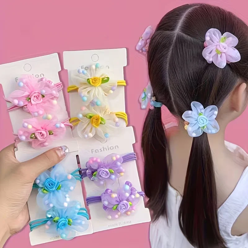 

5/10pcs Girls Flower Hair Ties Elastic Rubber Hair Bands Floral Headband Ponytail Holder Ties Hair Accessories