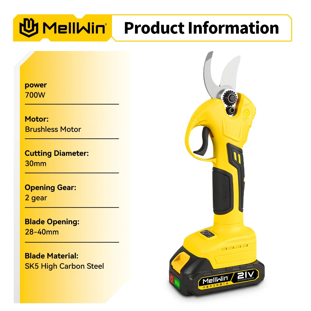 MELLWIN 30mm Bürstenlose Elektrische Gartenschere Elektrische Garten Schere Obst Baum Beschneiden Werkzeug Für Makita 18V Batterie pin – Detail 4