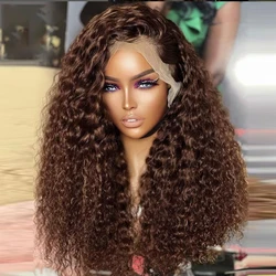 Perruque Lace Front Wig crépue bouclée sans colle pour femme noire, cheveux de bébé, brun foncé, doux et long, densité de 26 en effet 180, préplumé, degré de chaleur