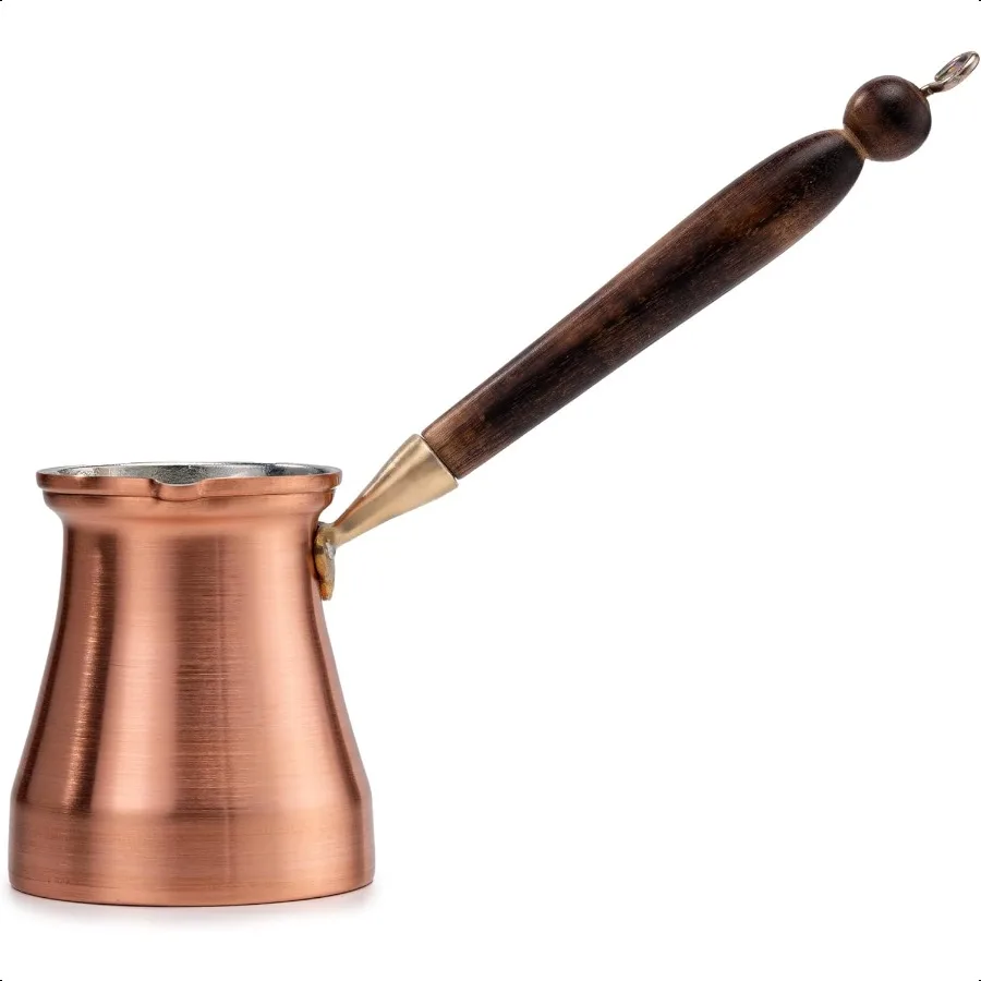 

Medium Turkish Coffee Pot 400ml Handmade Copper Cezve with Wooden Handle Traditional Stovetop Coffee Maker Gas Electric Compati