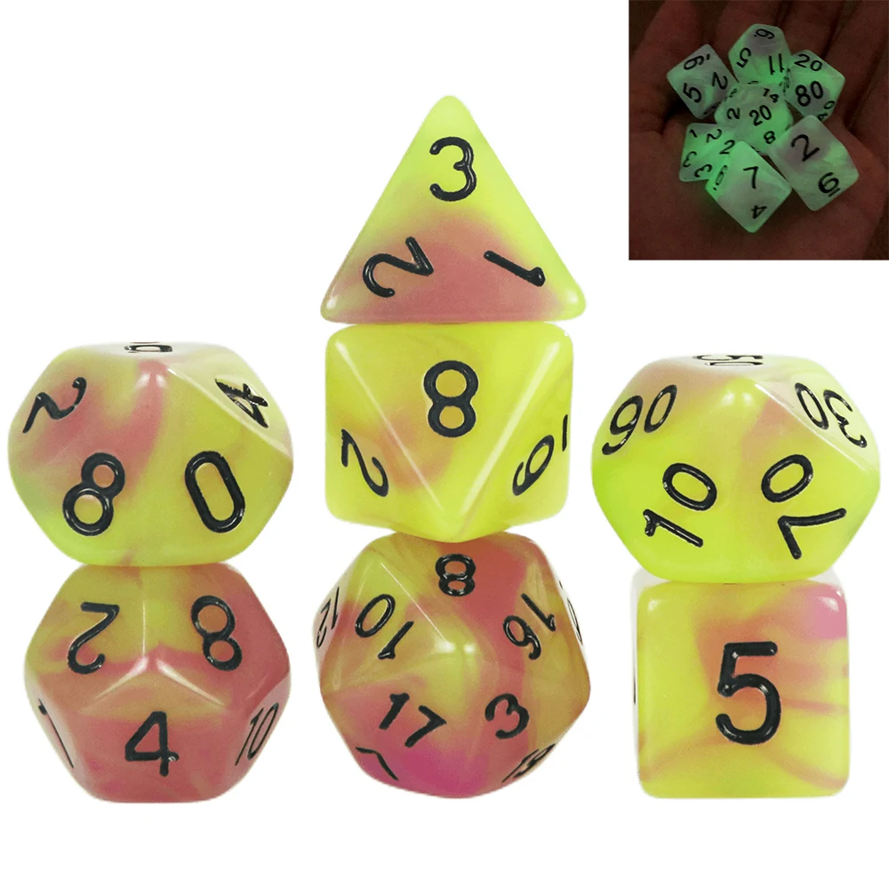 

Glow in Dark Dice 7-Piece Polyhedral RPG Dice for Entertainment Adventure Board Game DND