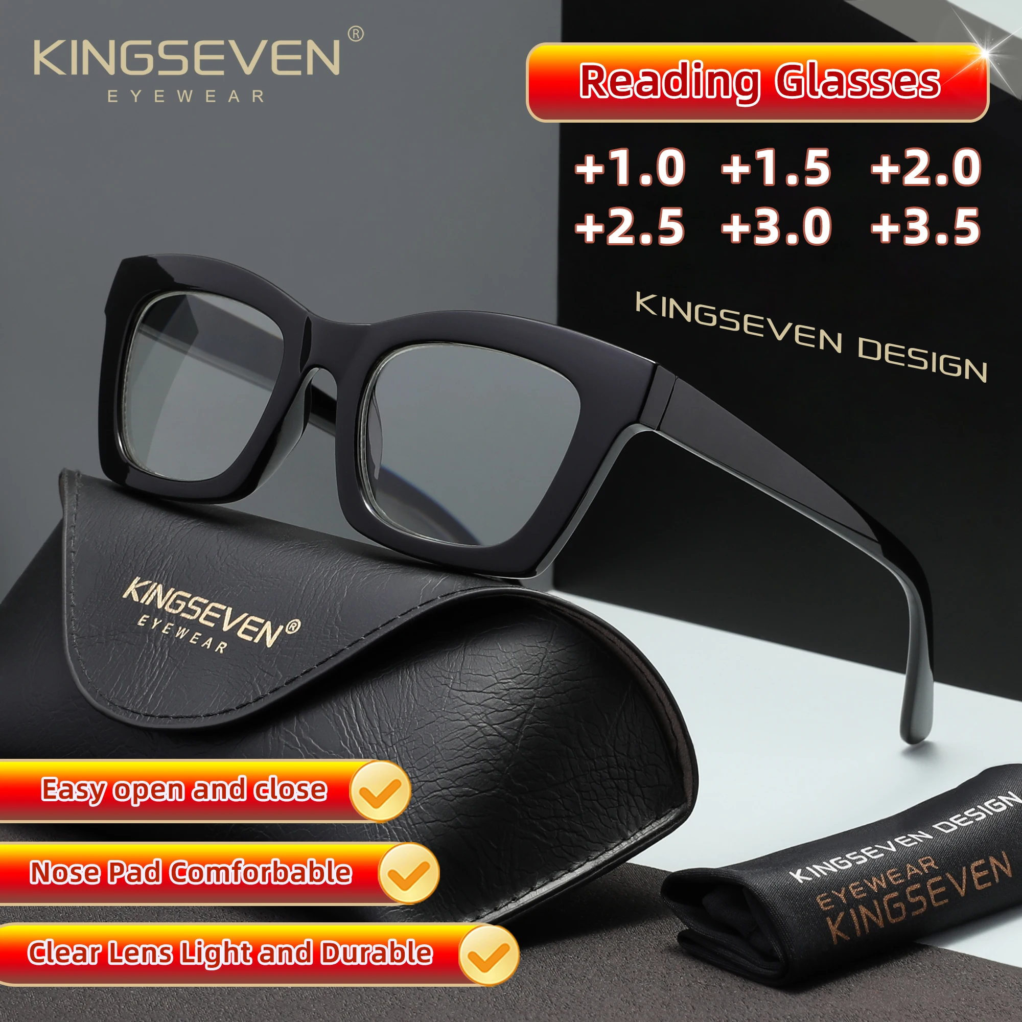 KINGSEVEN Mode Männer Frauen Lesebrille Quadratischen Rahmen Hyperopie Presbyopie Optische Linsen + 1,0 ~ + 3,5 Rezept Brillen