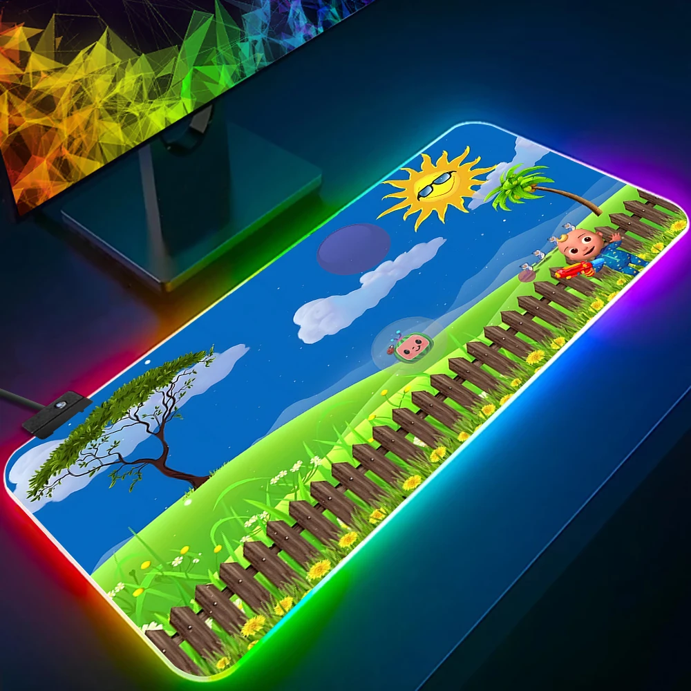 Cute Cartoon C-Cocomelon RGB Pc Gamer Keyboard Mouse Pad Mousepad LED Glowing Mouse Mats Rubber Gaming Computer Mausepad