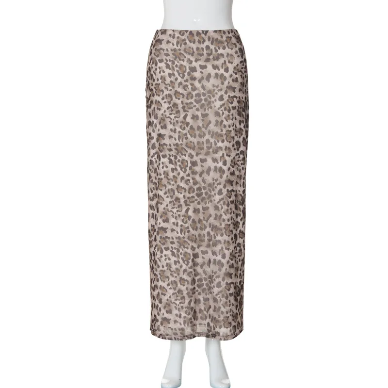 YUZHEXI Sommer-Leopardenmuster-Rock mit hoher Taille, Damen-Mesh-Kleid mit Futter, Party, Urlaub, lässiges Outfit