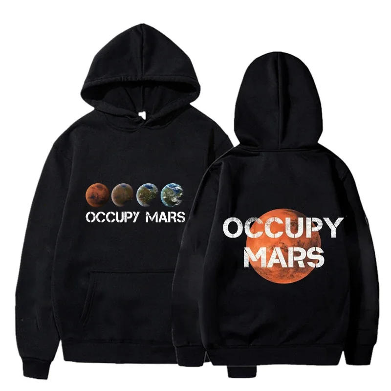 

Cool Space X Black Hoodies Occupy Mars Hooded Pullover Men Clothing for Women Long Sleeve Tracksuit Sweatshirt Sportswear