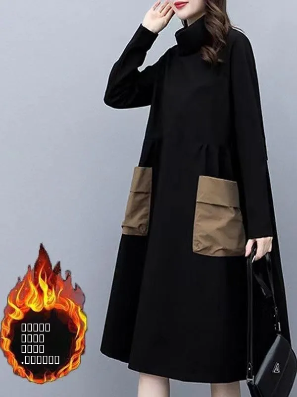 

Модная женская юбка А-силуэта с высоким воротником для осени и зимы, больших размеров, корейский стиль, стройнящая фигуру