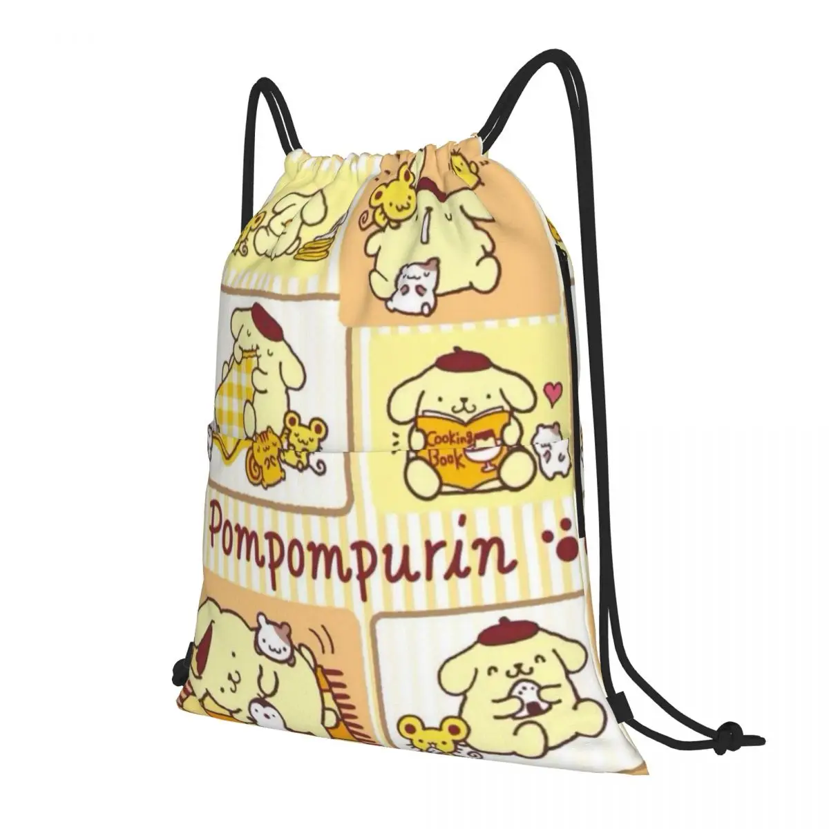 Sanrio Pompompurin Drawstring BackPack Bag Travel Storage Package Teenagers Beach Tote Bag School Sport Shoe Bag Portable