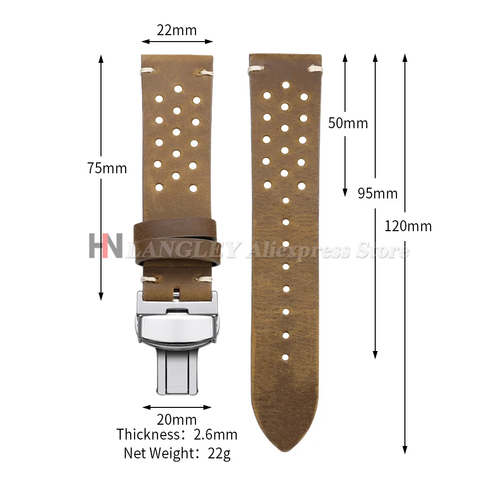 Vintage-Uhrenarmband, handgefertigt, mit Nähten, Rindslederarmband für Omega, für Seiko Smartwatch, atmungsaktives Armband, 18 mm, 20 mm, 21 mm, 22 mm, 24 mm – Detail 1