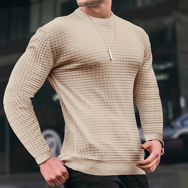 New Men\'s T-shirt Round Neck Casual Slim Long-sleeved T-shirt Men\'s Knitwear Outdoor Sports Clothing Solid Color Loose Men Tops