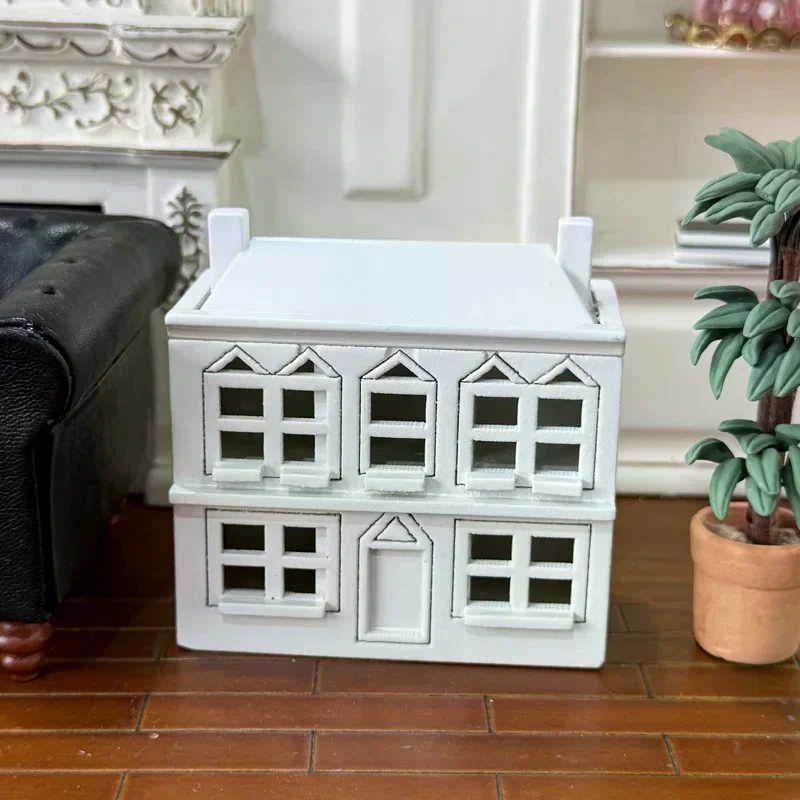 

1:12 Dollhouse Miniatures White Wooden Villa Small House Model Doll House Decor Micro Landscape Ornaments Pretend Play Toys DIY