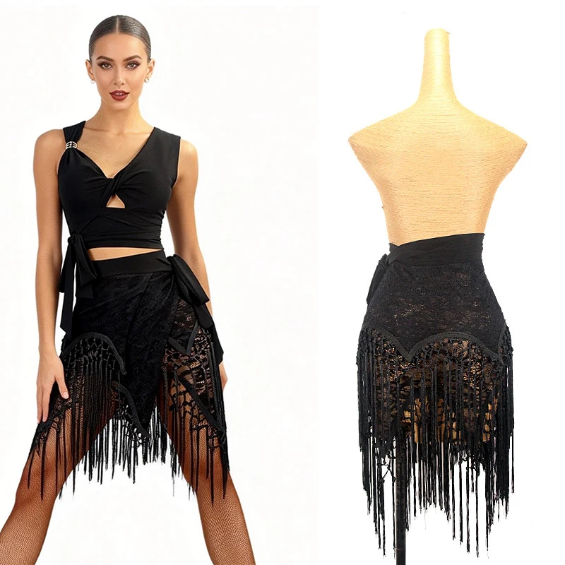 

2026 Latin Dance Costume Irregular Tassels Hip Scarf For Women Practice Clothes Adult Female Skirt Samba Dance Wearing DQL12735