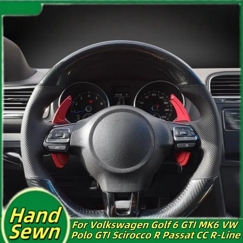 

Car Steering Wheel Cover Hand-Sewn Genuine Leather For Volkswagen Golf 6 GTI MK6 VW Polo GTI Scirocco R Passat CC R-Line