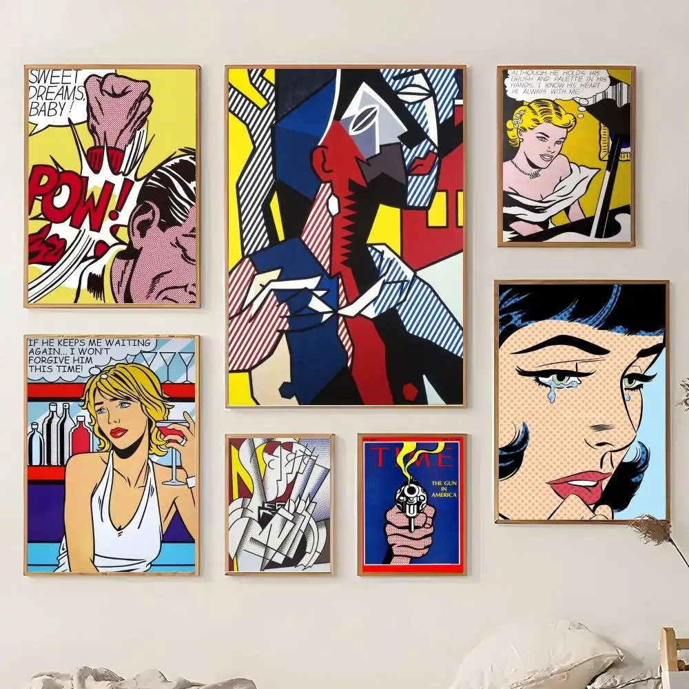 Roy Lichtenstein Pop Abstract Art Poster Sticky Wall Art Printing Waterproof Home Living Bed Room Bar Aesthetic Decor